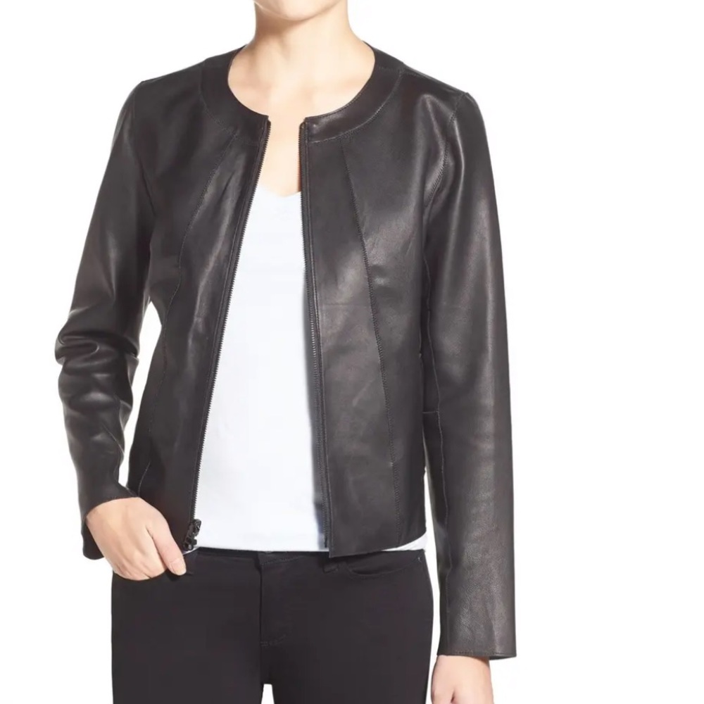 Halogen Reversible Leather Jacket Black Small